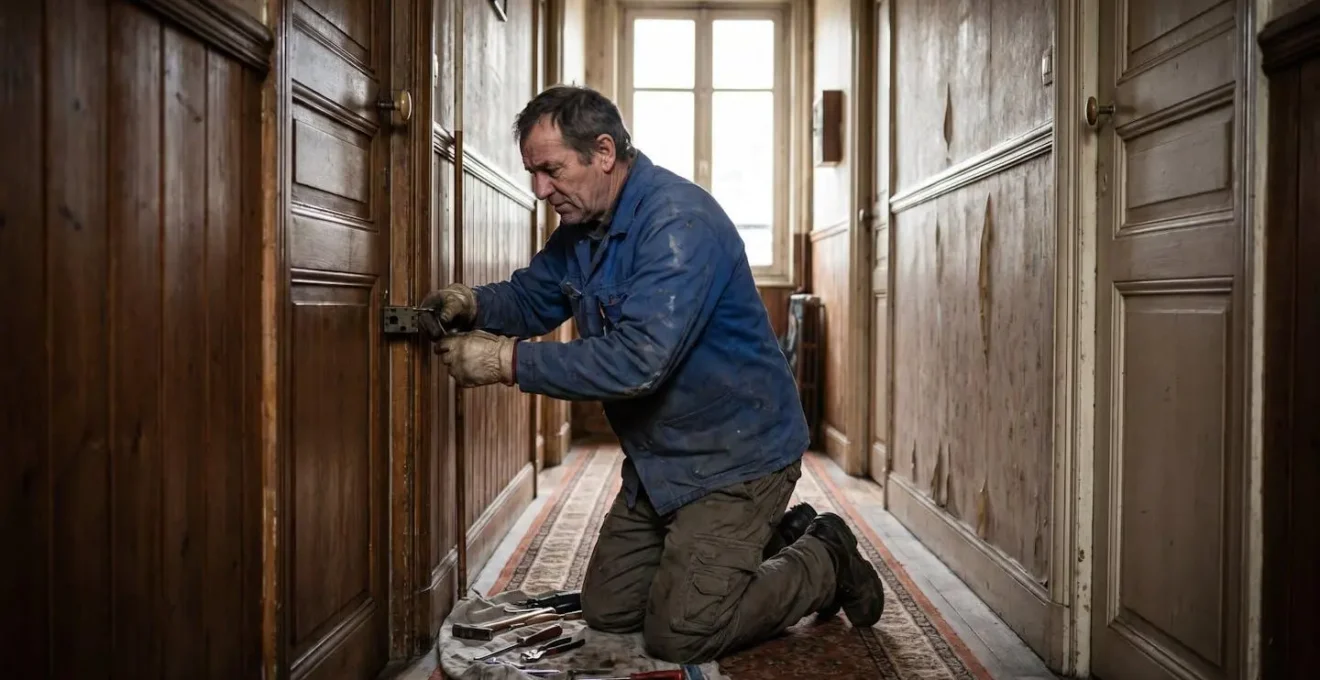 Serrurier professionnel en intervention d'urgence sur une serrure de porte d'appartement en Haute-Savoie